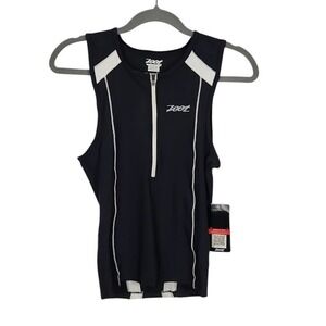 ZOOT Mens Triathlon Sleeveless Top Black/White Zip Front Performance Wear- Small